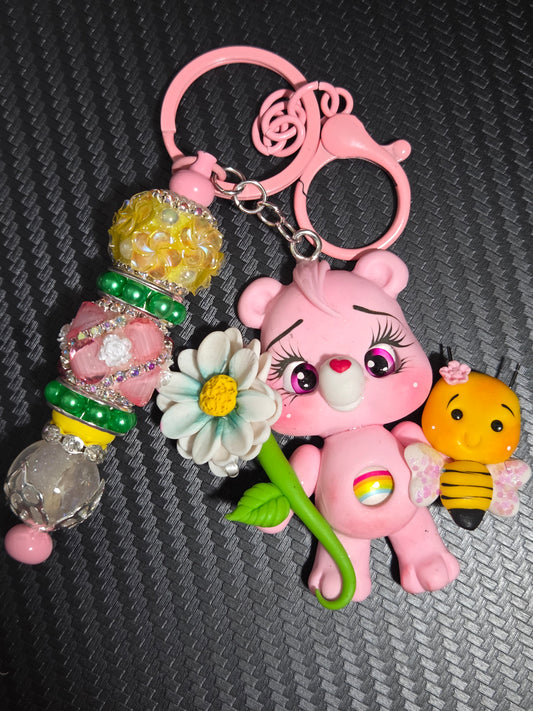 Pink Care Bear Keychain